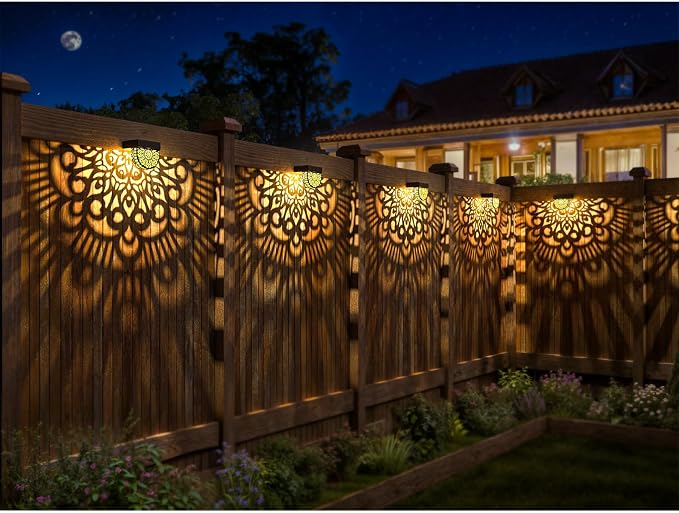6 Pack Solar Fence Lights Outdoor Wall Lights Black Plastic Solar Powered Deck - Image 2