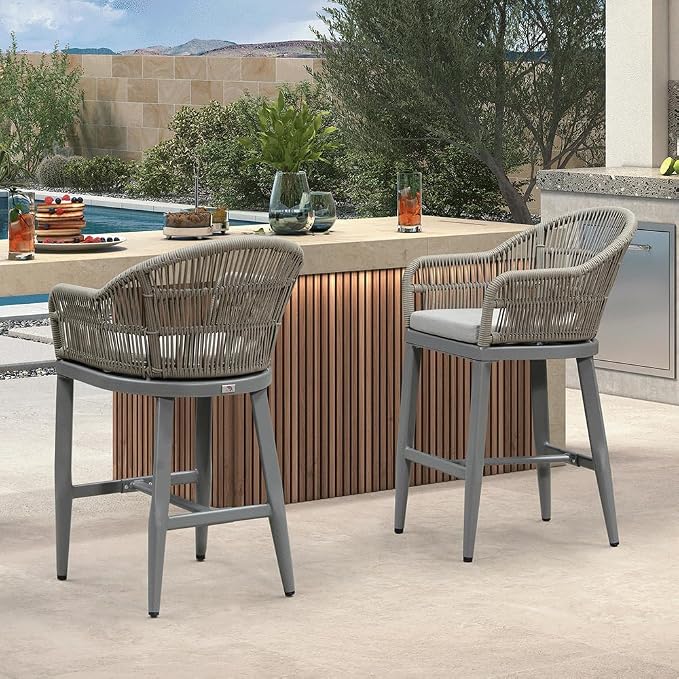 PURPLE LEAF Outdoor Counter Height Bar Stools Set of 2 Patio Metal Modern - Image 7