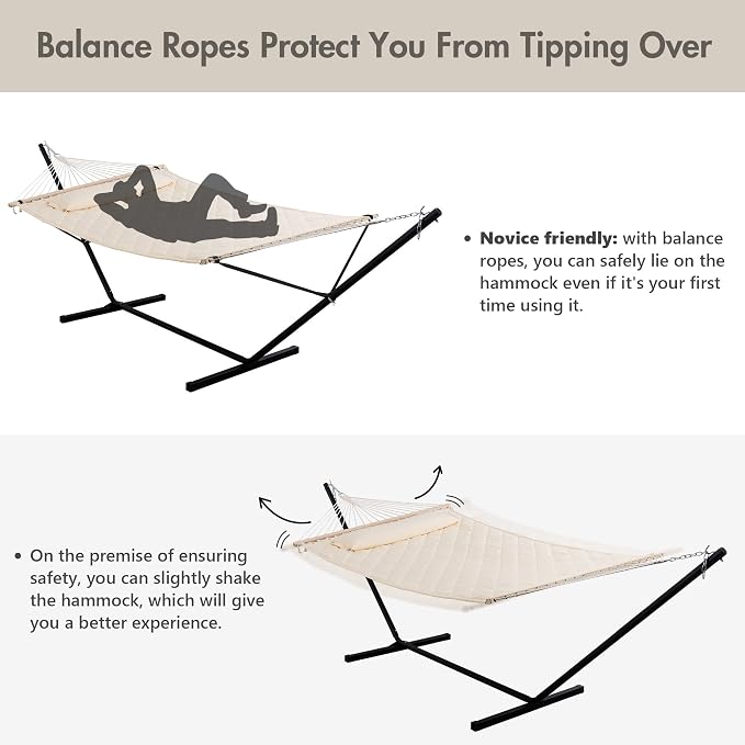 ANOW Outdoor Hammock with 12 Feet Heavy Duty Steel Stand, Two Person Hammock - Image 4