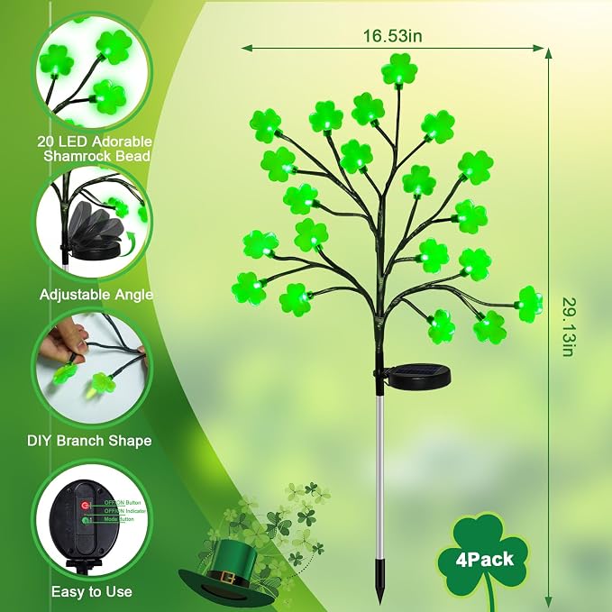 4 Pack St Patricks Day Solar Outdoor Lights, 80 LED St Patricks Day Decorations - Image 2