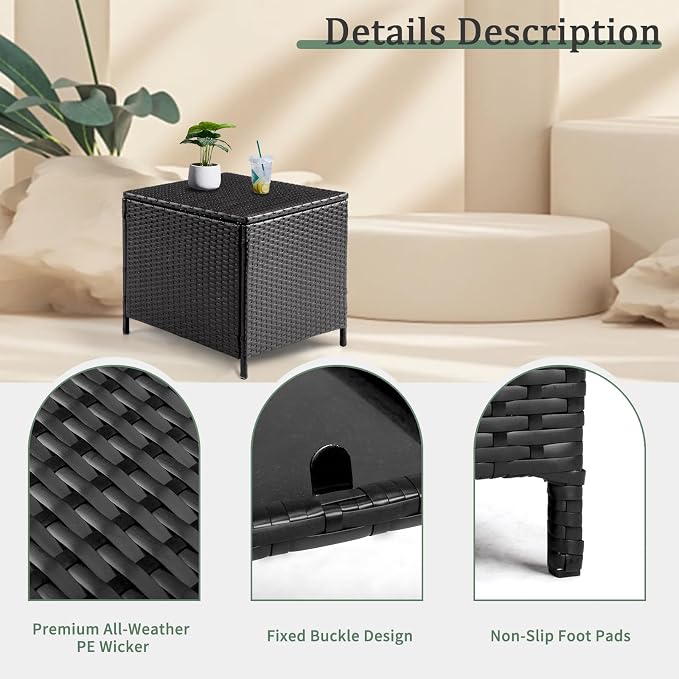 Outvita Outdoor Side Table, Rattan Coffee Table - Image 5