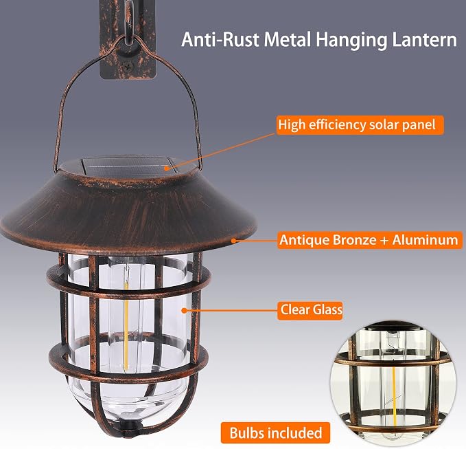 Solar Lantern Outdoor Hanging Solar Lights, Waterproof Metal Outdoor Lights - Image 7