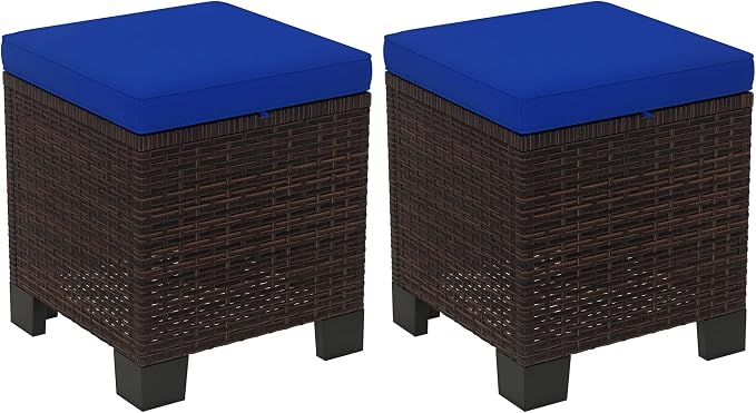 Outsunny 2 Pieces Outdoor Patio Ottomans, All Weather Wicker Outdoor Footstools by Outsunny