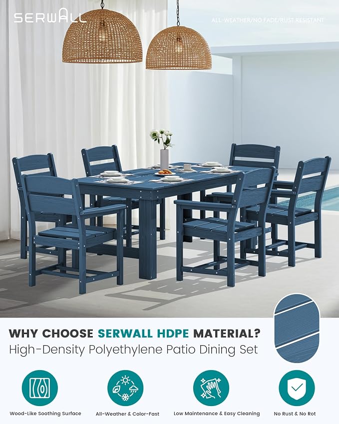 SERWALL Outdoor Dining Table Set, 67‘’ HDPE Patio Dining Set - Image 3