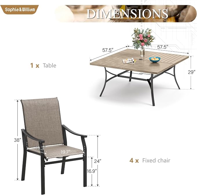 Sophia & William Patio Dining Set 9 Pieces, 8 Quick Dry Textilene Chairs and 1 - Image 7