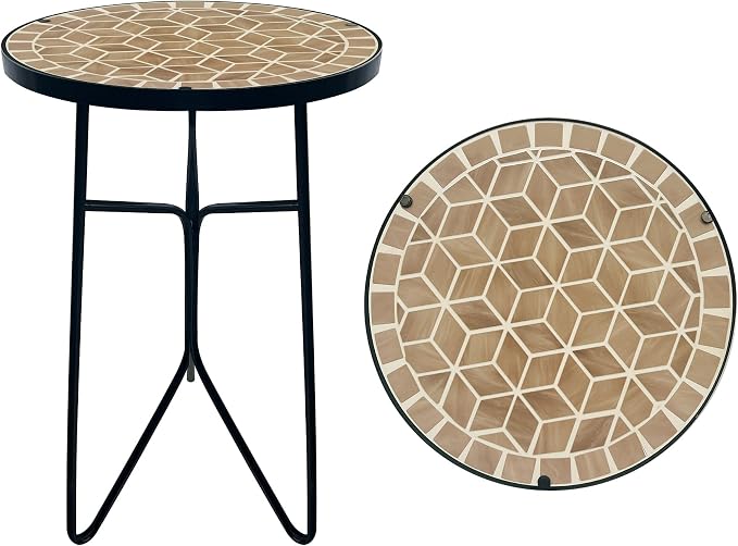 Mosaic Khaki Round Sode Tea Table, Valentine's Day Unique Furniture, Small End by GZXYGY