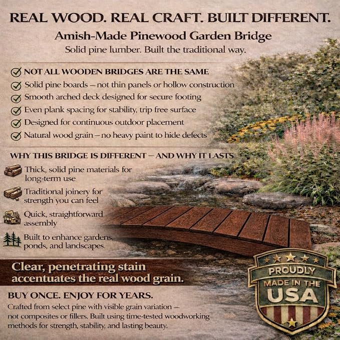 10 FT WALNUT Amish Made Pinewood Heavy Duty Garden Bridge - Image 3