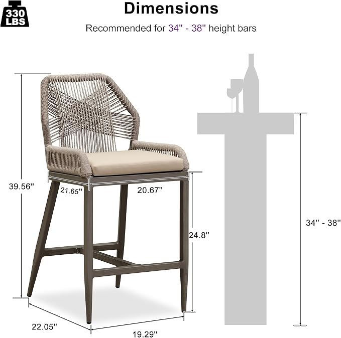PURPLE LEAF Patio Sunbrella Counter Height Bar Stools 24" H Set of 2 Modern - Image 2