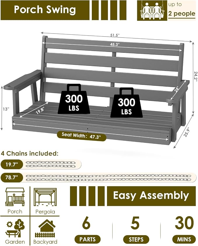 GREENVINES Porch Swing | 51’’ | HDPE Plastic | - Image 2