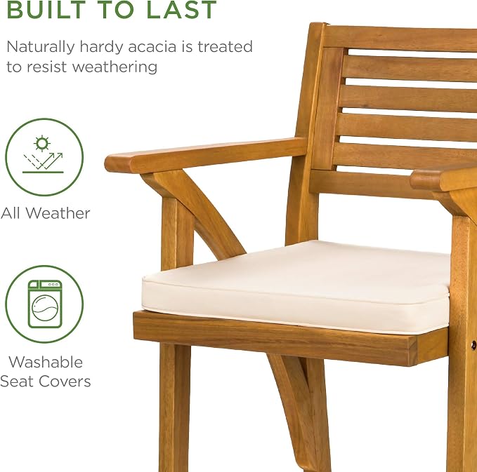 Best Choice Products Set of 2 Outdoor Acacia Wood Bar Stools Bar Chairs - Image 6