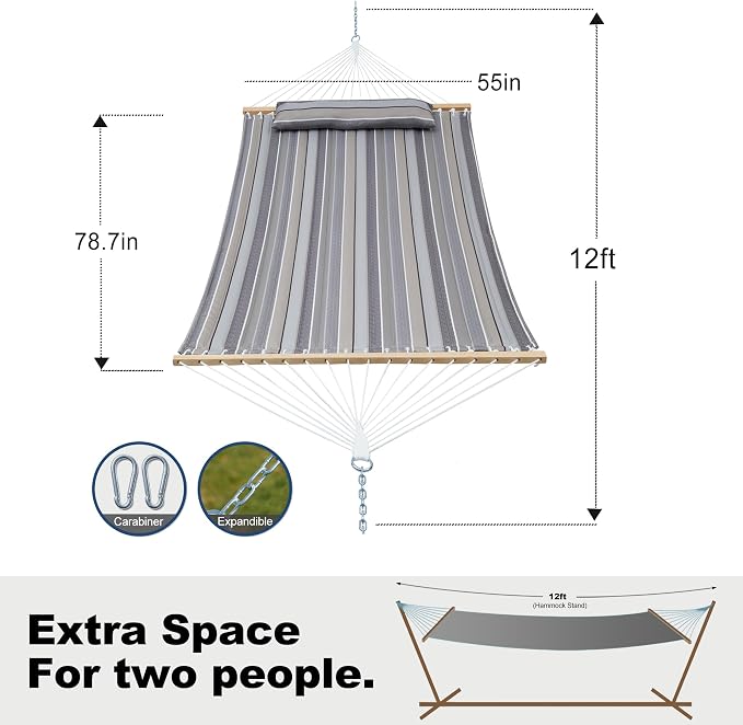 2 Person Hammocks for Outside, Double Quilted Fabric Outdoor Hammock - Image 7