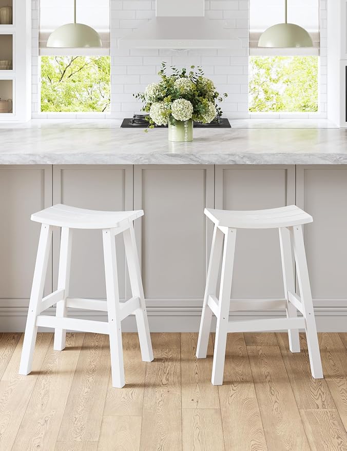 Weatherproof Bar Stools Set of 2, Saddle Seat, Bar Height Stools - Image 7