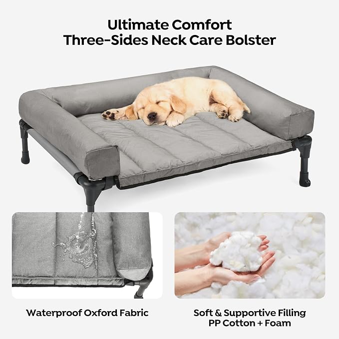 Veehoo Cooling Elevated Dog Bed Add Removable Waterproof Bolster Cushion Mat - Image 2