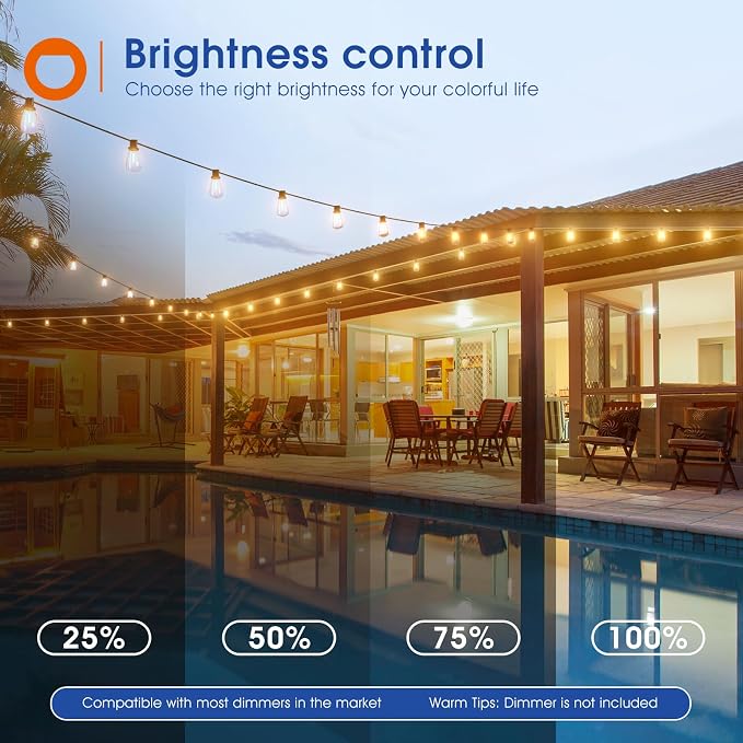 addlon 25FT LED Outdoor String Lights Waterproof Patio Lights - Image 5