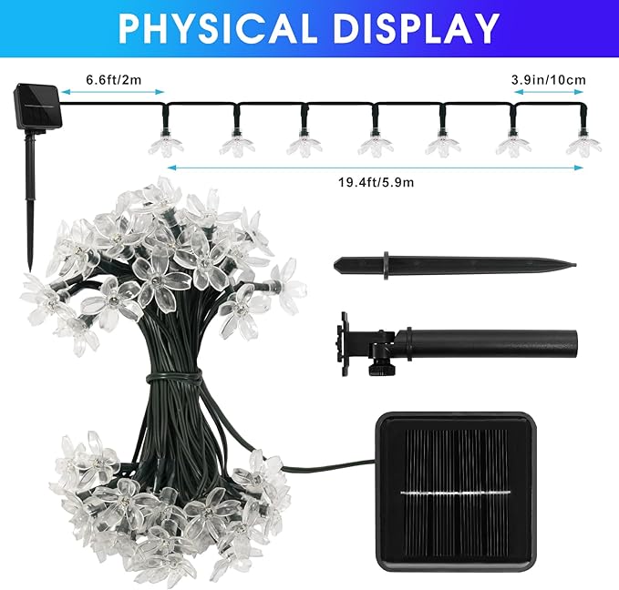 2 Pack Total 52FT 120 LED Solar String Lights Outdoor Waterproof Flower Fairy - Image 3