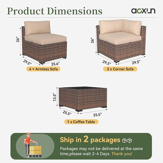 Aoxun 7 Piece Patio Furniture Set Wicker Rattan Patio Conversation Set Outdoor - Image 8