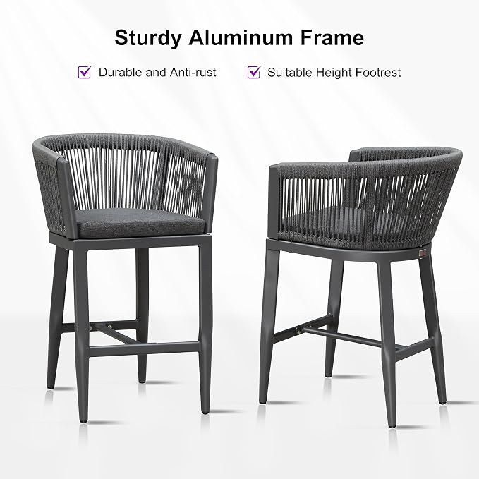PURPLE LEAF Counter Height Bar Stools Set of 4 Rattan Bar Stools - Image 7