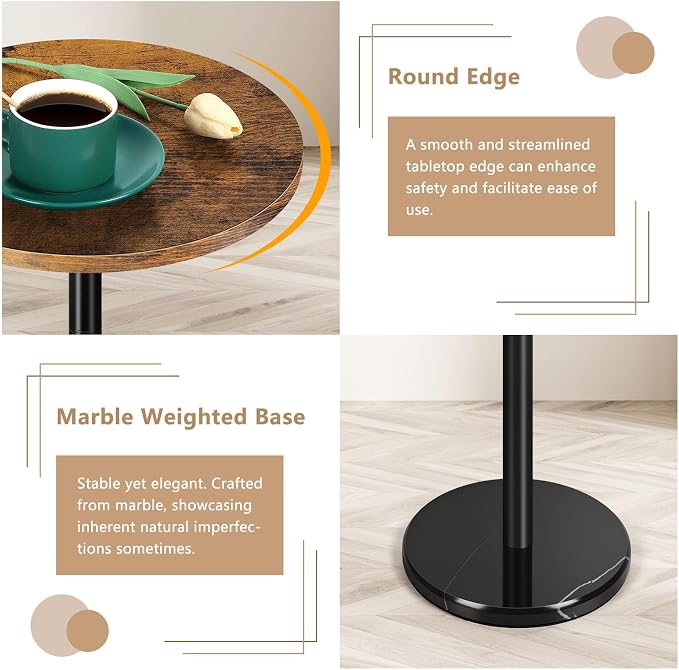 OYEAL Drink Side Table Small Round Cocktail Table - Image 3