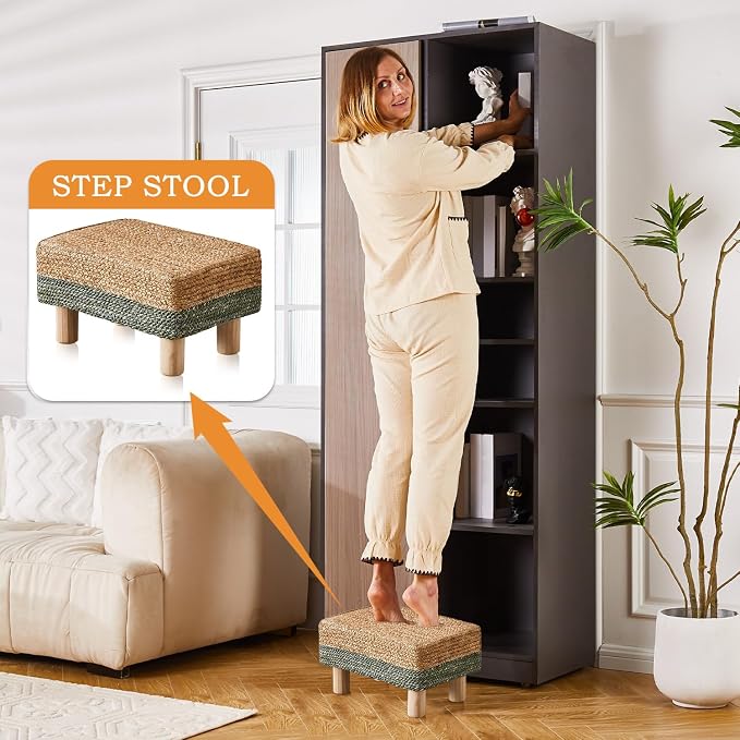 Wimarsbon Natural Seagrass Footstool Ottoman Rectangular Footrest Pouf Ottomans - Image 5