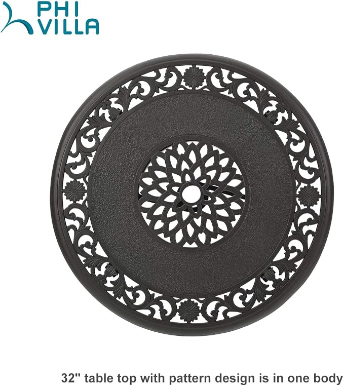 PHI VILLA 32 in Cast Aluminum Patio Outdoor Bistro Round Dining Table - Image 5