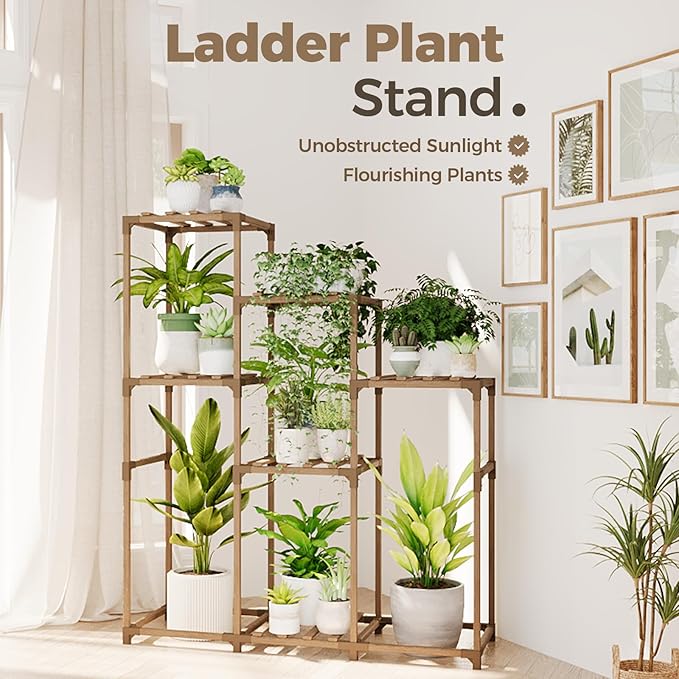Bamworld Tall Plant Stand Indoor Wood Shelf Outdoor Tiered Rack - Image 3
