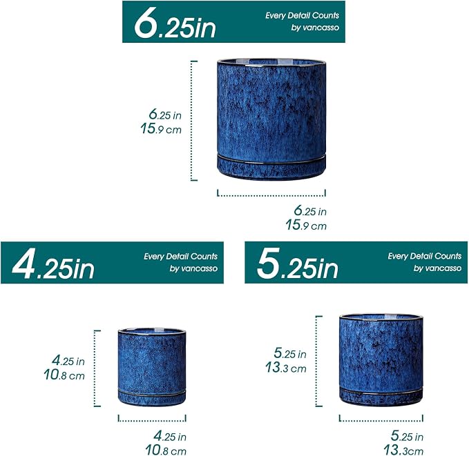 vancasso Ceramic Plant Pots, 3 Piece Planters - Image 2