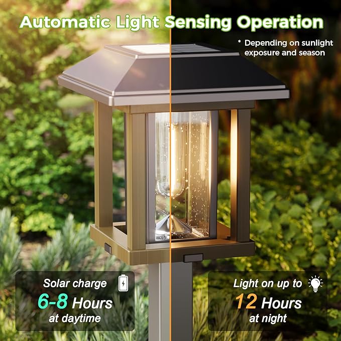 XMCOSY+ 4-Pack Solar Pathway Lights Outdoor, 25 Lumens Vintage Edison LED - Image 3