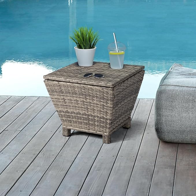 VINGLI Outdoor Side Table with Storage, 13-Gallon Patio Deck Box Outdoor Wicker - Image 7