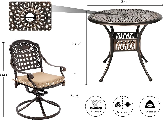 Grepatio 3 Piece Patio Bistro Set Outdoor Cast Aluminum Dining Set Patio Bistro - Image 7