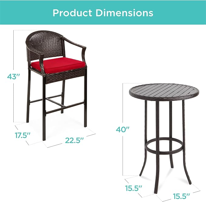 Best Choice Products 3-Piece Patio Bar Table Set, Outdoor Wicker Bar Height - Image 7