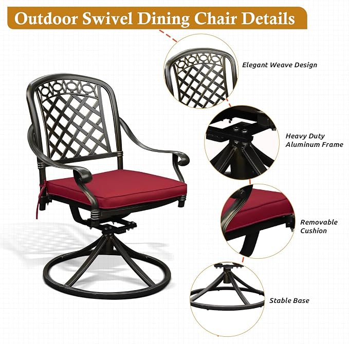 Cast Aluminum Outdoor Patio Dining Set, All Weather Outdoor Furniture Dining Set - Image 4