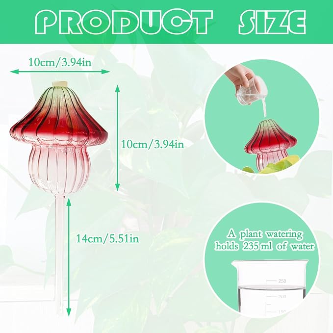 4 PCS Glass Mushroom Plant Watering Globes, 230 ML Large Self Watering Planter - Image 2