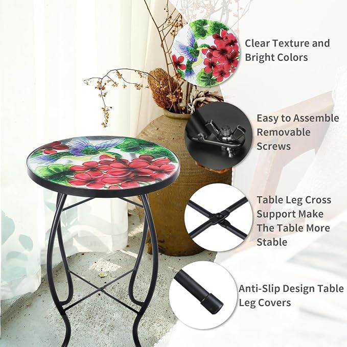 VCUTEKA Patio Side Table Outdoor Accent Table Small Mosaic Tables Coffee End - Image 5