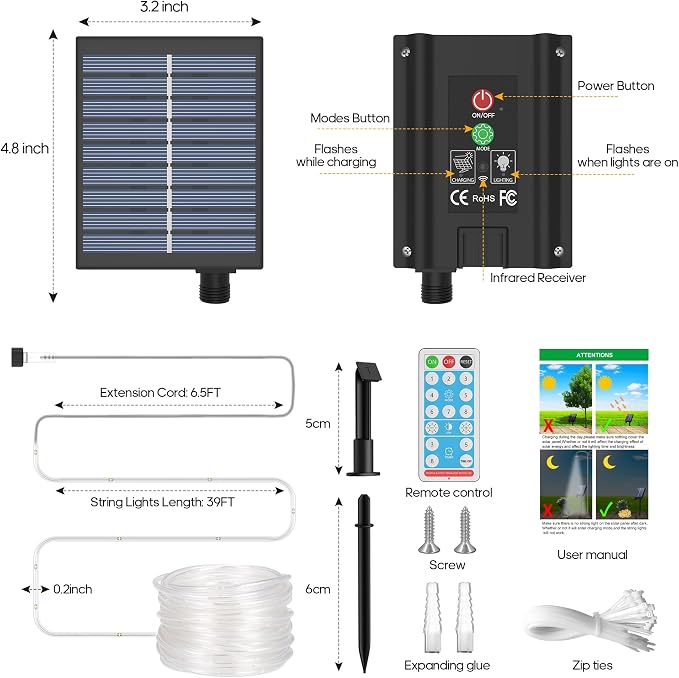ICRGB Solar Rope Lights Outdoor, 66FT 200LED Christmas Fairy Light - Image 8