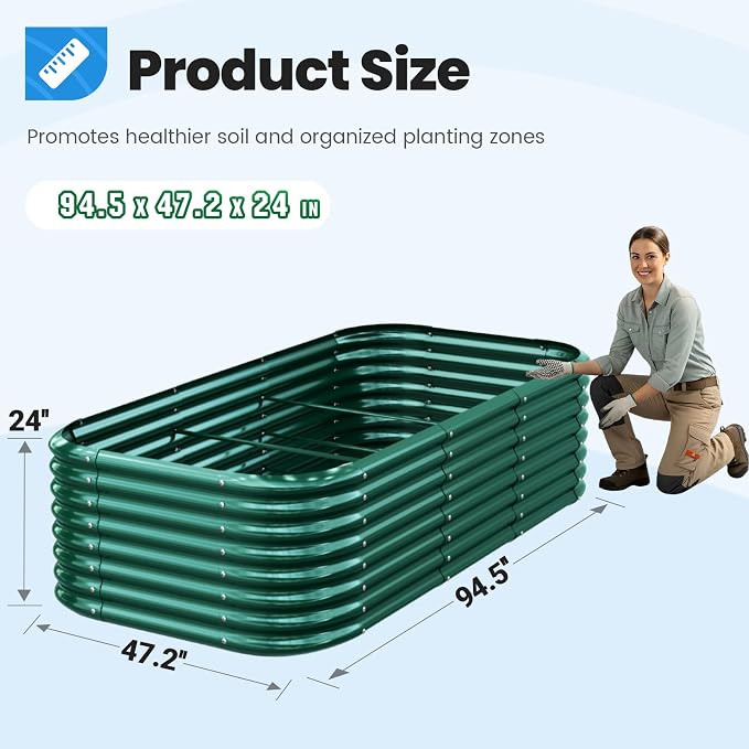 Quictent Galvanized Raised Garden Bed Kit, Strengthened by Crossbar, Dark Green - Image 6