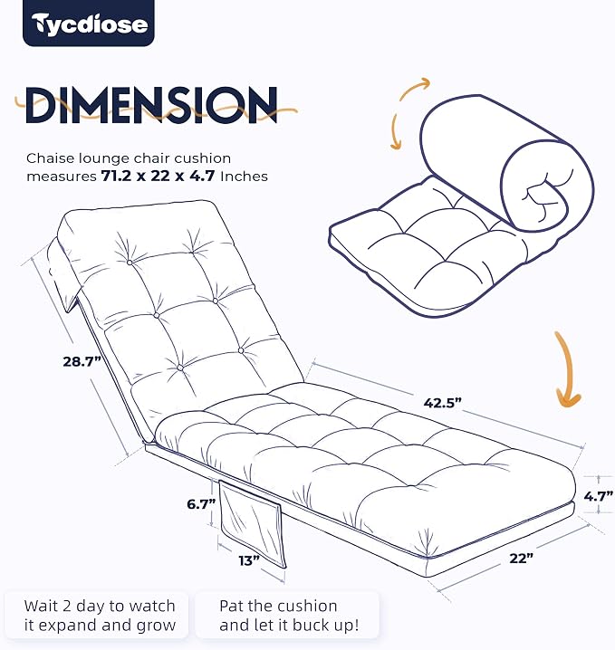 Outdoor Chaise Lounge Chair Cushion, Thickened Non-Slip Patio Lounge Chair - Image 3
