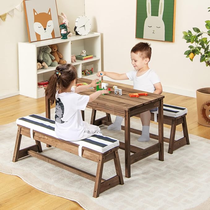 HONEY JOY Kids Picnic Table, Outdoor Wooden Table & Bench Set w/Removable - Image 8