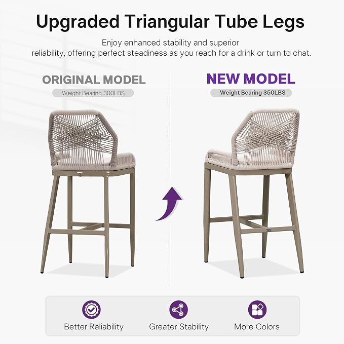 PURPLE LEAF Bar Stools Set of 2 Outdoor Bar Height Metal Stools Modern Wicker - Image 3