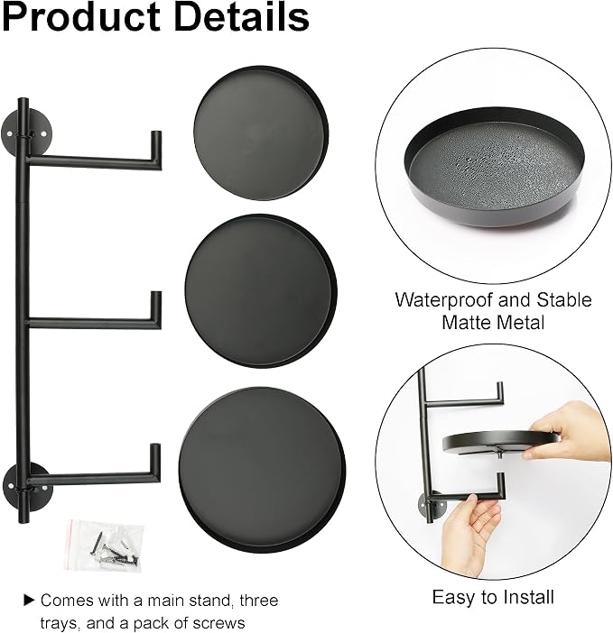 Rotating Window Wall Plant Shelves Stand Holder, 3 Tiered Metal Floating Plant - Image 5