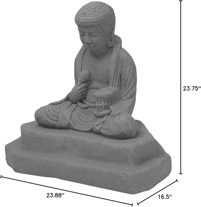 EMSCO Group Meditating Buddha Statue – Natural Granite Appearance – Made of - Image 3