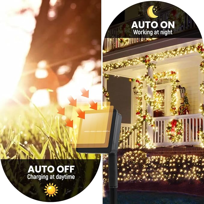Solar String Lights for Outside, 2 Pack 200 Led Solar Christmas Lights Outdoor - Image 5