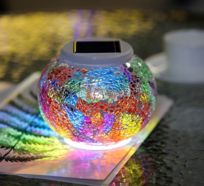 Color Changing Solar Powered Glass Mosaic Ball Led Garden Lights, Rechargeable - Image 4