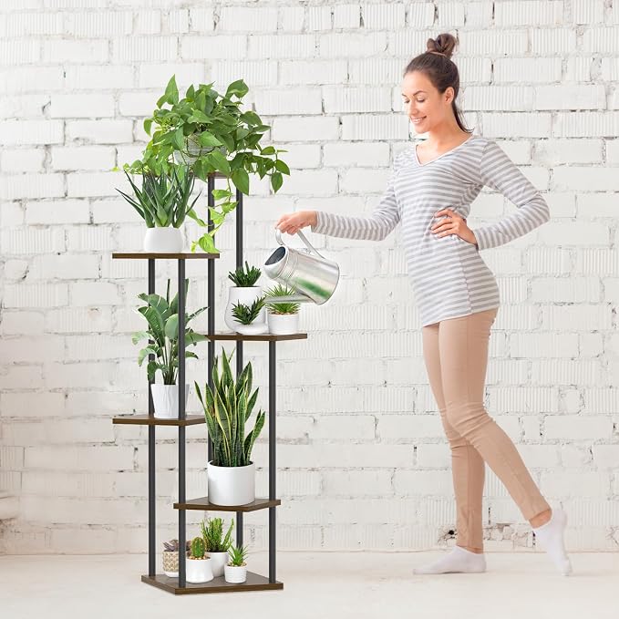 6 Tier Plant Stand Indoor Outdoor, Tall Metal Wood Muti-Level Planter Shelf - Image 5