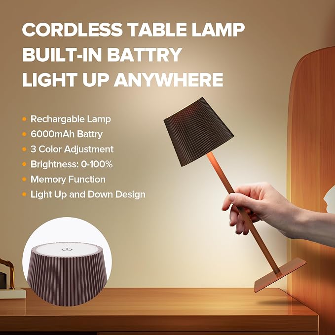 LUTEC 4 Pack Cordless Table Lamp, 6000mAh Rechargeable Battery Operated Desk - Image 3