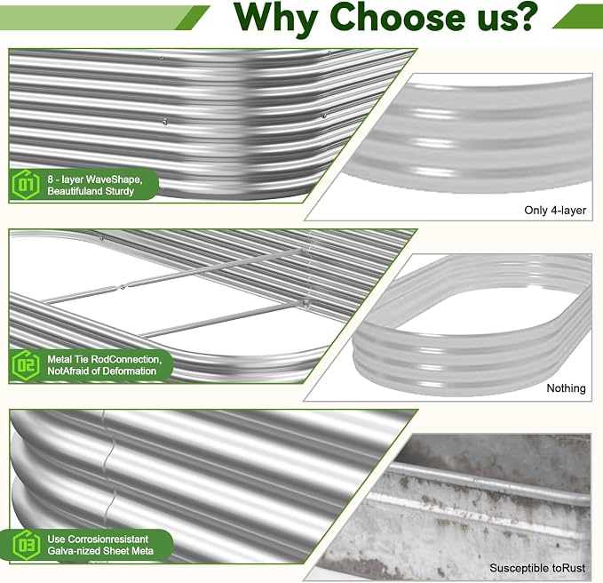 3 Pack 6x3FT Raised Beds for Gardening, Corrugated Galvanized Steel Raised - Image 3
