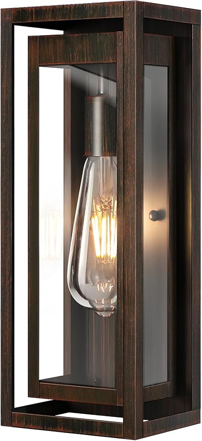 15" Large Outdoor Light Fixture Wall Mount, Distressed Brown Outdoor Sconce by Slypadan