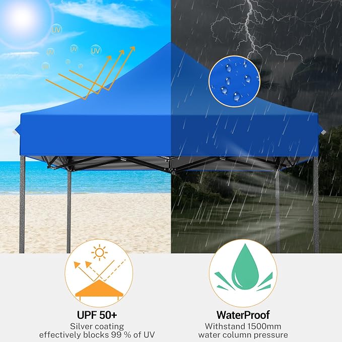 COBIZI 6.6x6.6 Pop up Canopy Tent Heavy Duty Without Sidewalls, Easy Set-up - Image 4