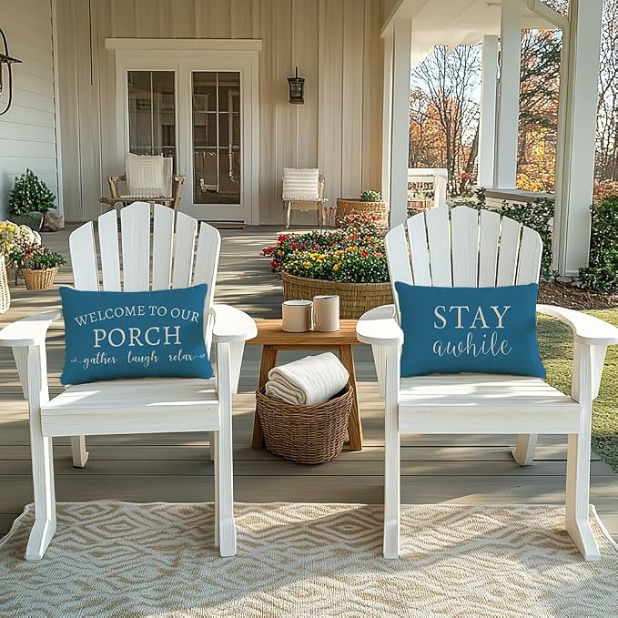 PANDICORN Welcome to Our Porch Stay Awhile Outdoor Lumbar Decorative Throw - Image 6