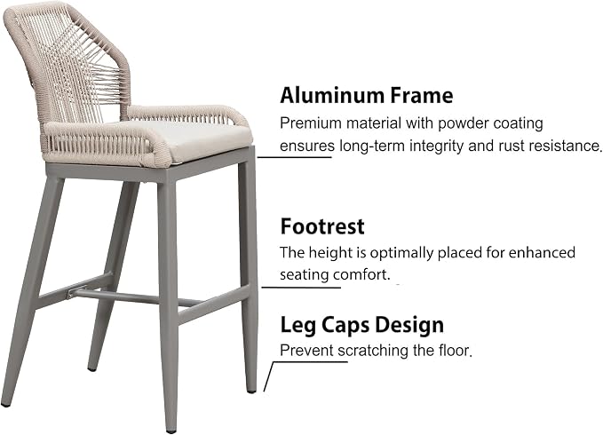PURPLE LEAF Patio Bar Stool Counter Height Set of 4 Outdoor Rattan Chairs - Image 8
