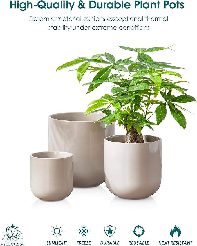 vancasso 6+8+10 inches Ceramic Plant Pots, Planters - Image 4